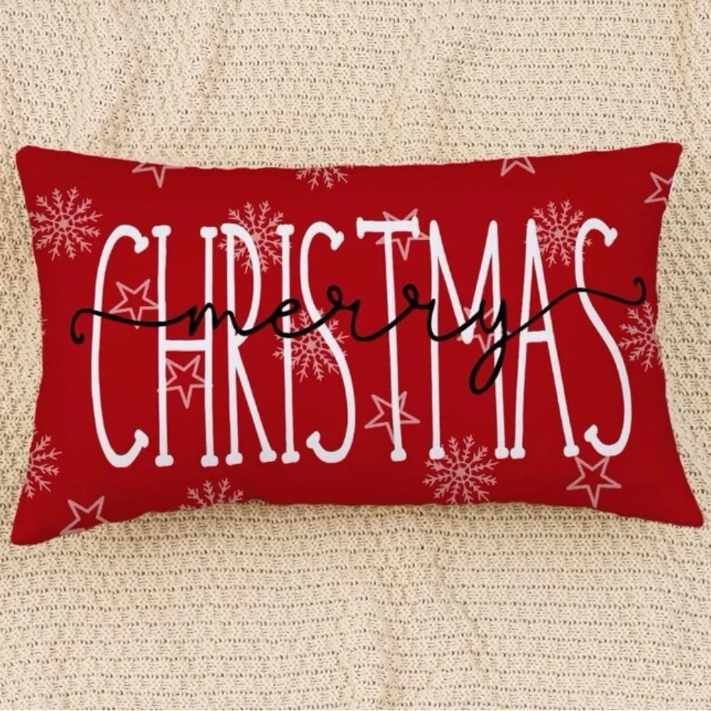 Christmas Pillow Covers 12x20 Merry Christmas Throw Pillows Red White Holiday*